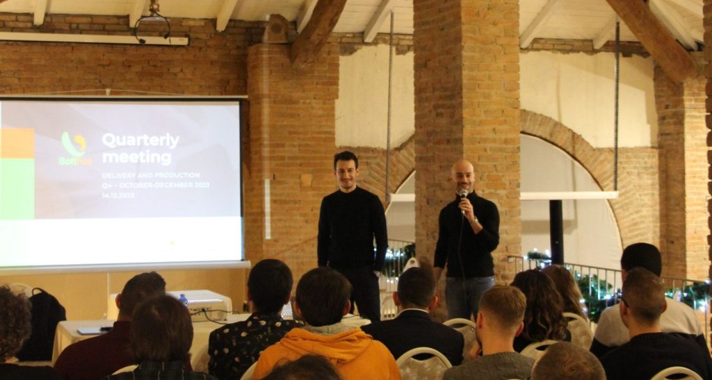 Binary System speakers during a quarterly meeting.