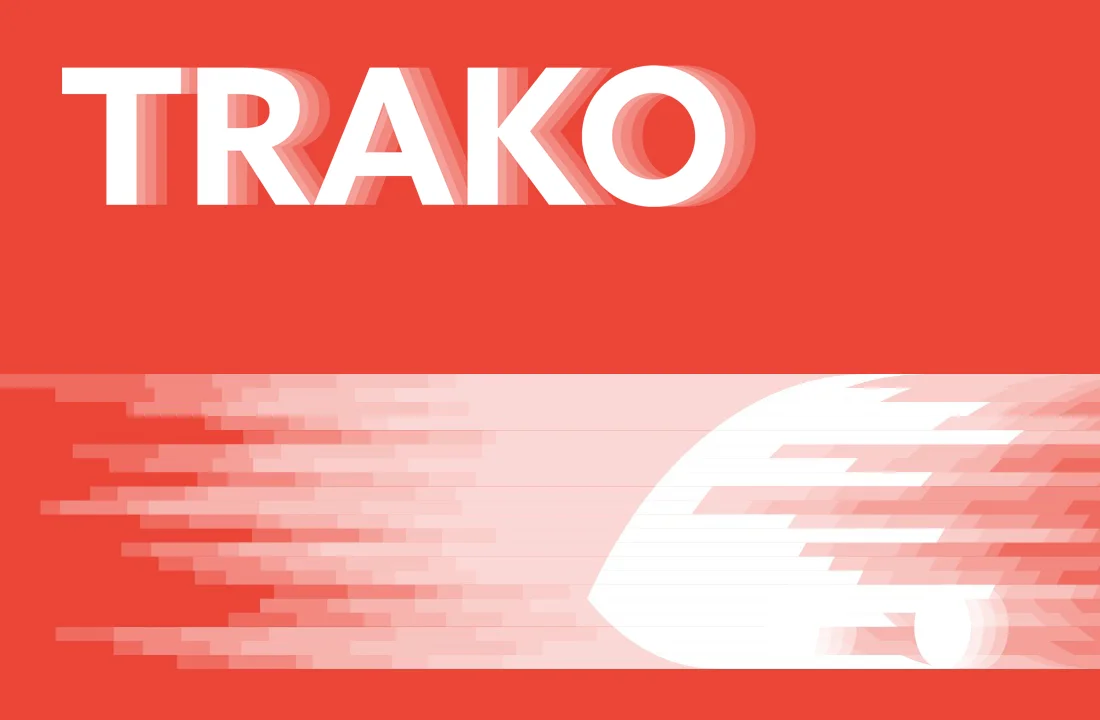 trako banner, with a graphic of a moving train.
